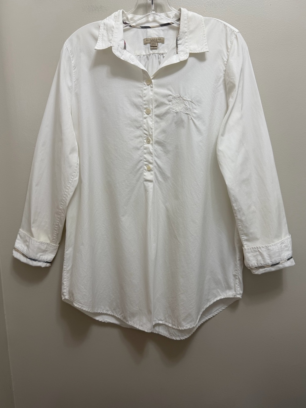 Burberry Brit Tunic Popover Top Long Sleeve Embroidered Logo Cotton White Size S - Picture 2 of 12